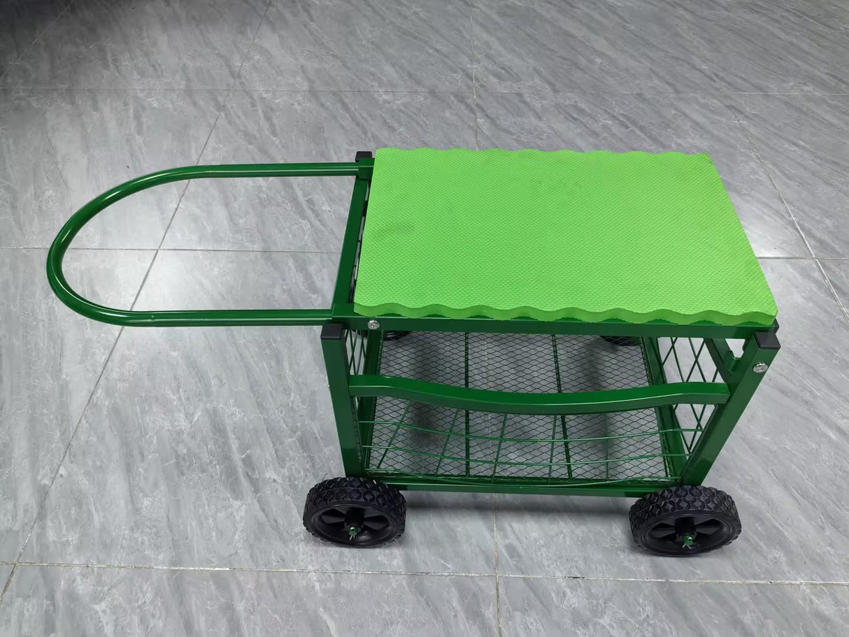 Rolling Garden Workseat with Wheels, Metal Frame Gardenning Stools with Padded Cushion,Hold 150Kgs