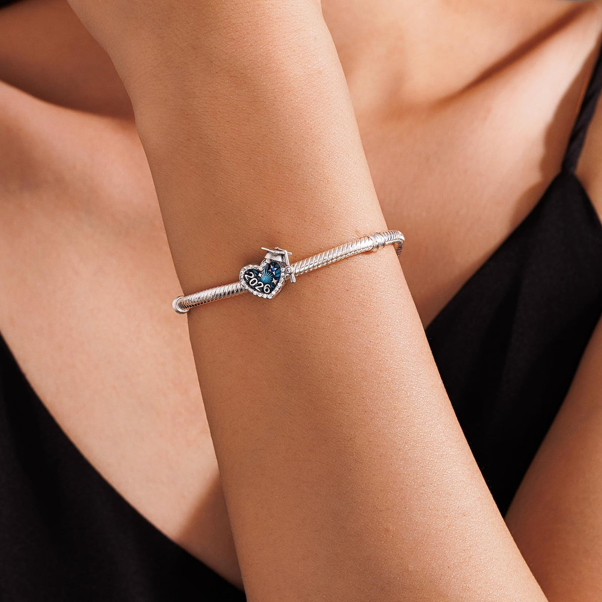 KEQ S925 Silver 2026 Graduation Cap Charms for Pandora Bracelets Necklace