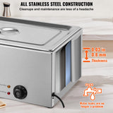 VEVOR Commercial Food Warmer, 1 Pan 24QT Electric Steam Table, 1200W Professional Countertop Stainless Steel Buffet Bain Marie with 86-185°F Temp Control for Catering and Restaurants, Silver