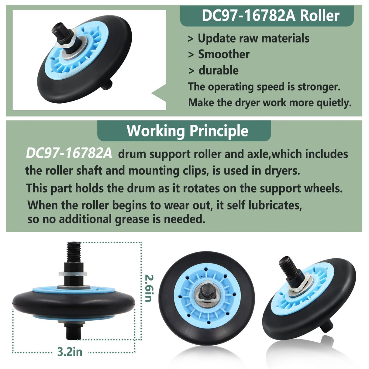 Upgraded Sam-Sung Dryer Repair Kit Compatible with Samsung Dryer Roller Replacement Kit, Replacement for Samsung Dryer Parts DC97-16782A Dryer Roller, DC93-00634A Idler Pulley, 6602-001655 Belt
