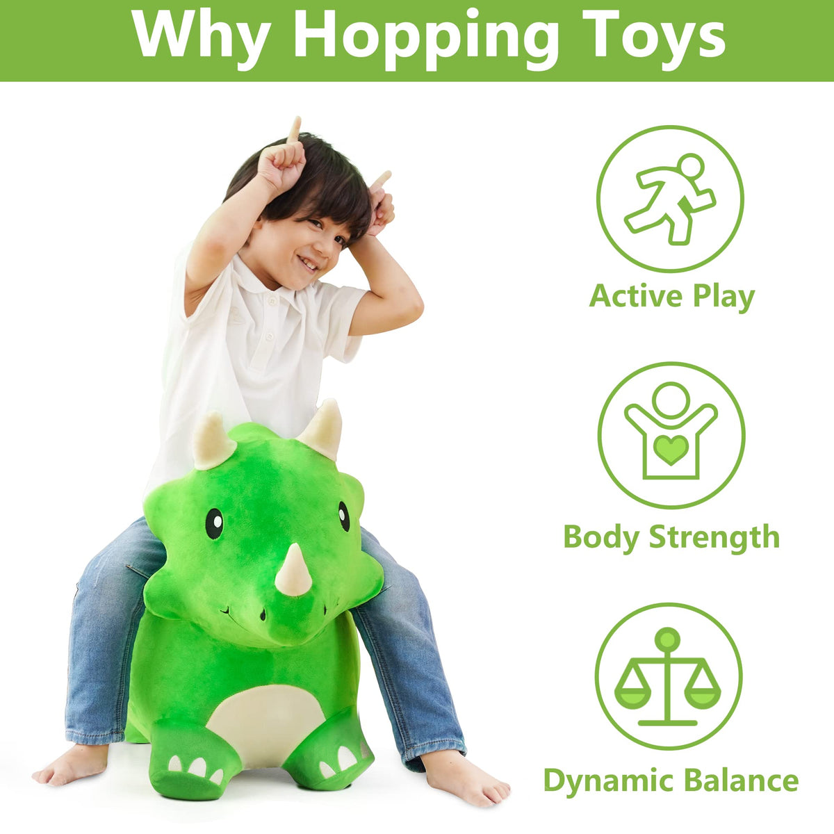 Bouncy Pals Toddler Dinosaur Hopper Toy, Kids Outdoor Ride on Bounce Animal