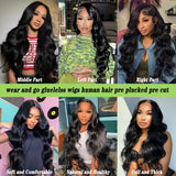 JIELIFA 28 Inch Glueless Wigs Human Hair Pre Plucked Pre Cut 180% Density Wear and Go Glueless Wig 13x4 HD Body Wave Lace Front Wigs Human Hair for Women Frontal Wig with Baby Hair