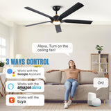 Black Gold Modern Ceiling Fans with Quiet Reversible DC Motor, Smart Ceiling Fan with Remote/App/Alexa Control, Damp-Rated Fan for Indoor Exterior Patios Porch Gazebo