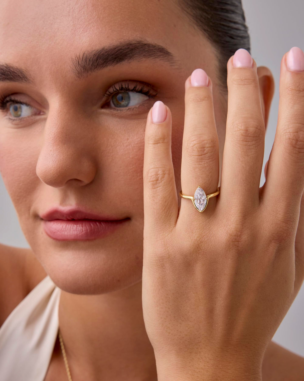 PAVOI 14K Yellow Gold Plated 1.5CT Marquise Cubic Zirconia Bridal Wedding Promise Engagement Ring for Women - Statement Ring - Size 5