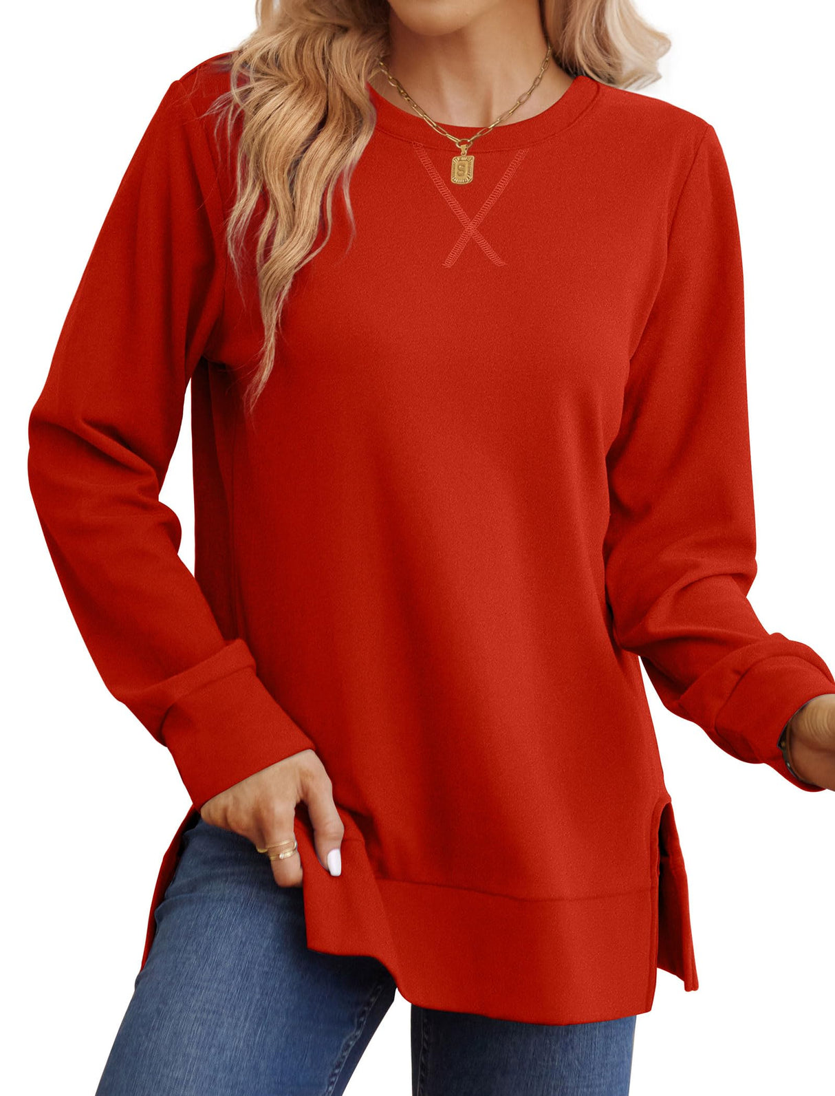 Saloogoe Christmas Sweaters for Women Long Sleeve Shirts Tunic Tops Valentines Sweater Casual Long Sleeve Crewneck Sweatshirts 2025 XL