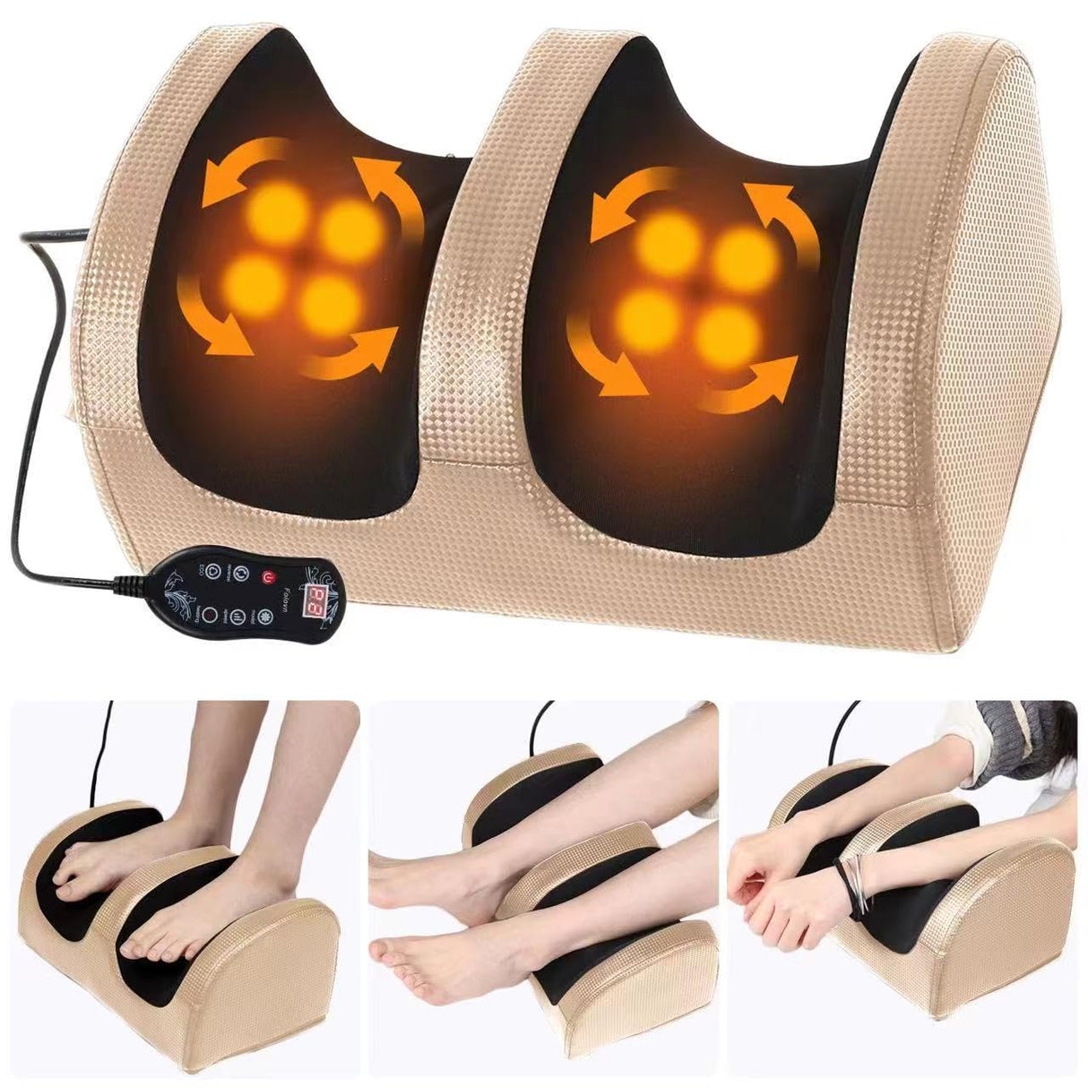 Foot and Calf Massager with Heat, Shiatsu Electric Kneading Foot Massager Machine for Plantar Fasciitis, Pain Relief, Promotes Blood Circulation, Wired Remote, Gifts for Women Men(Gold