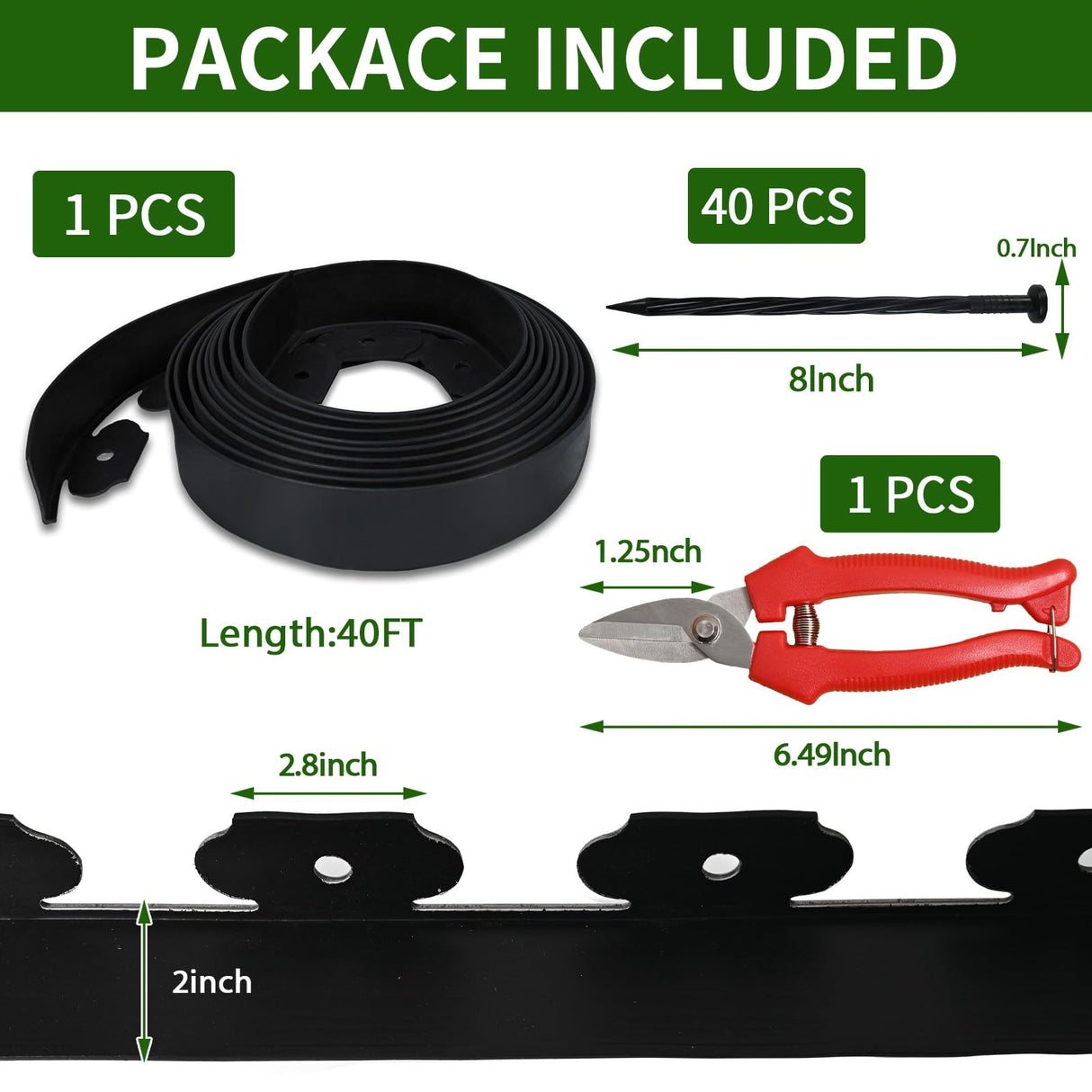Yonroik No Dig Lawn Edging Kit,40 FT Landscape Edging Border with Stakes fit for Lawn,Flower Garden,Grass,Lawn Edging,The Yard (Black)