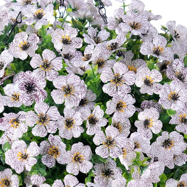 HyeFlora Artificial Fake Hanging White Plants Flowers Basket for Outdo ...