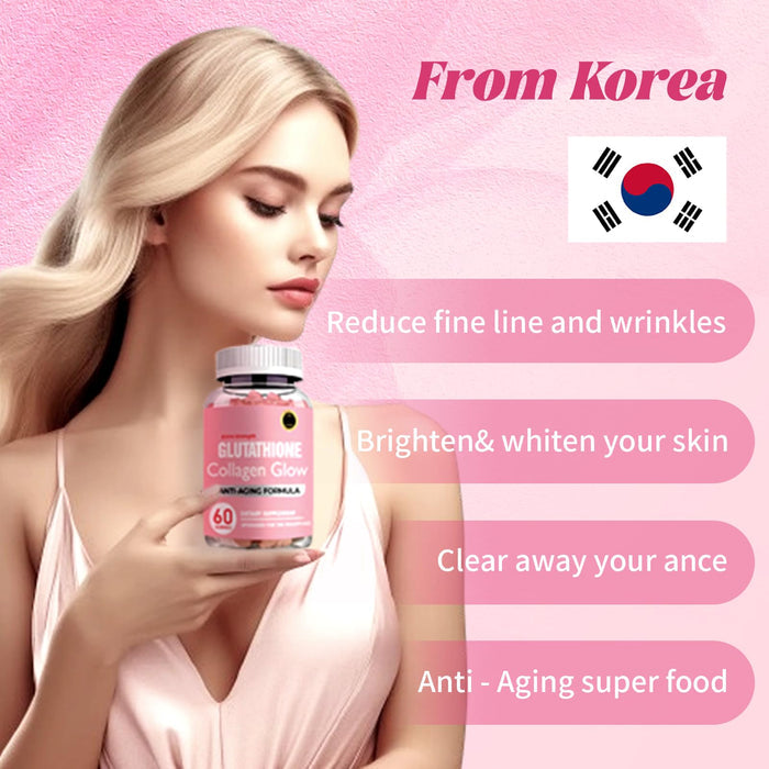 Fyins Glutathione Collagen Glow Gummies, Glutathione Collagen Gummies for Women, Glow Beauty Collagen Gummies for Dark Spot, Korean Organic Collagen Gummies for Skin Care Anti-Aging (5 bottles)