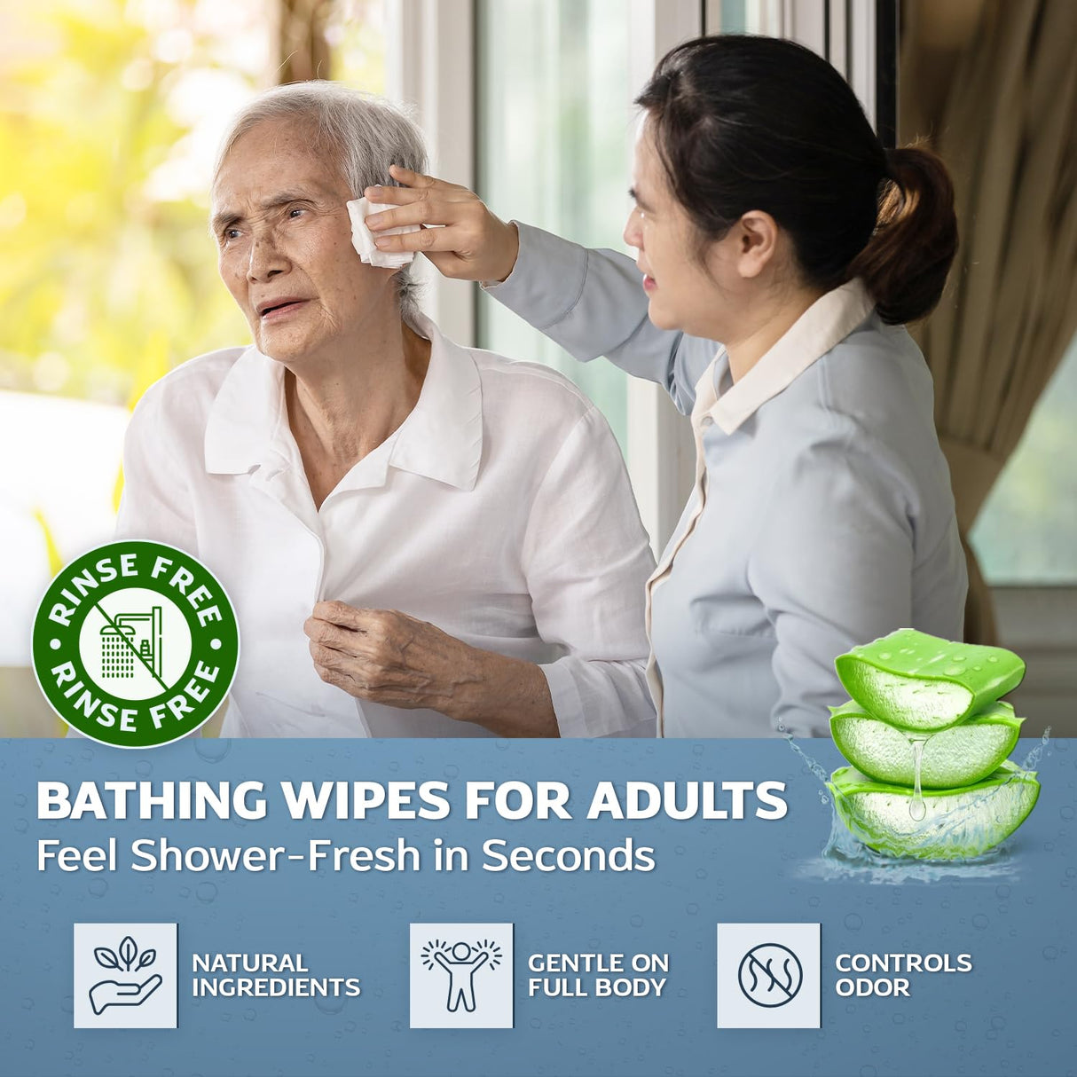 100 XL Body Wipes for Adults Ultra Thick Bathing No Rinse - Microwaveable Shower Wipes, Bath Wipes with Moisturizing Aloe Vera and Vitamin E, 7.8” x 8” In - 10 Packs of 10