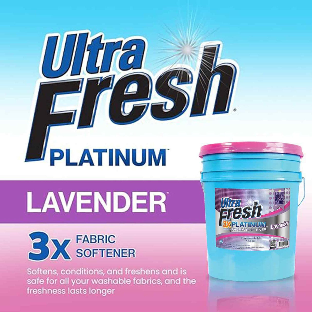 Ultra Fresh Platinum Fabric Softener for Laundry up to 640 Loads, Lavender, 5 Gallons - Fabric Odor Remover to Wash Clothes and Sheets