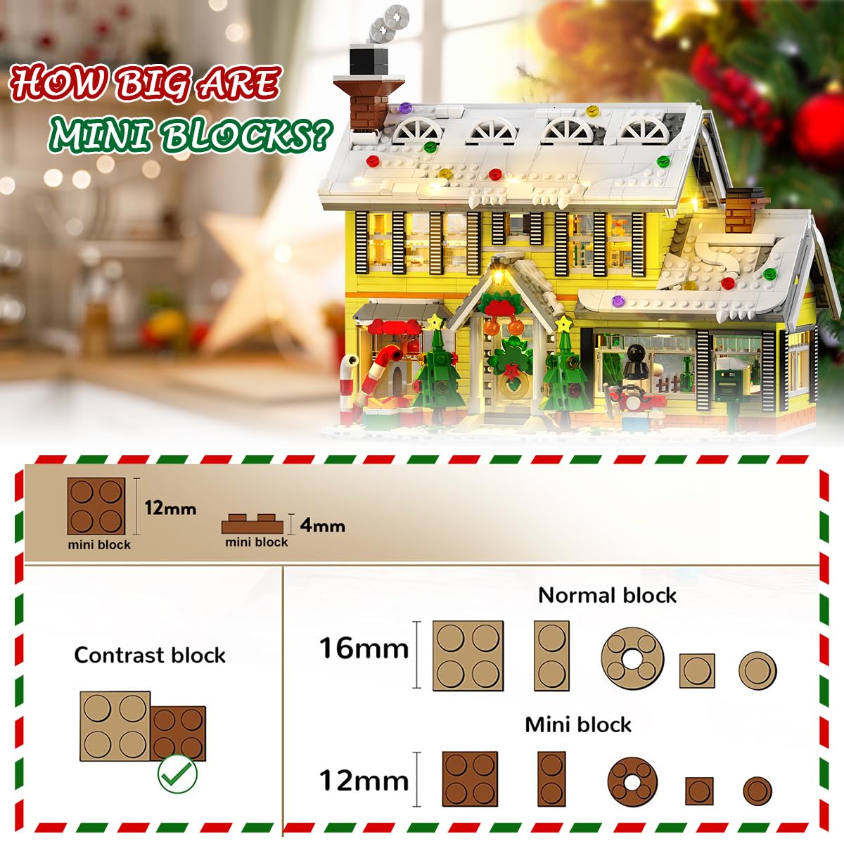 CUBIMANA 2025 Christmas Gingerbread House Village Building Set with Light - 1993PCS Holiday Snow Village Mini Building Blocks Toy with Bus & Pickup Truck Xmas Gifts for Adults Kids Boys Girls Age 12+