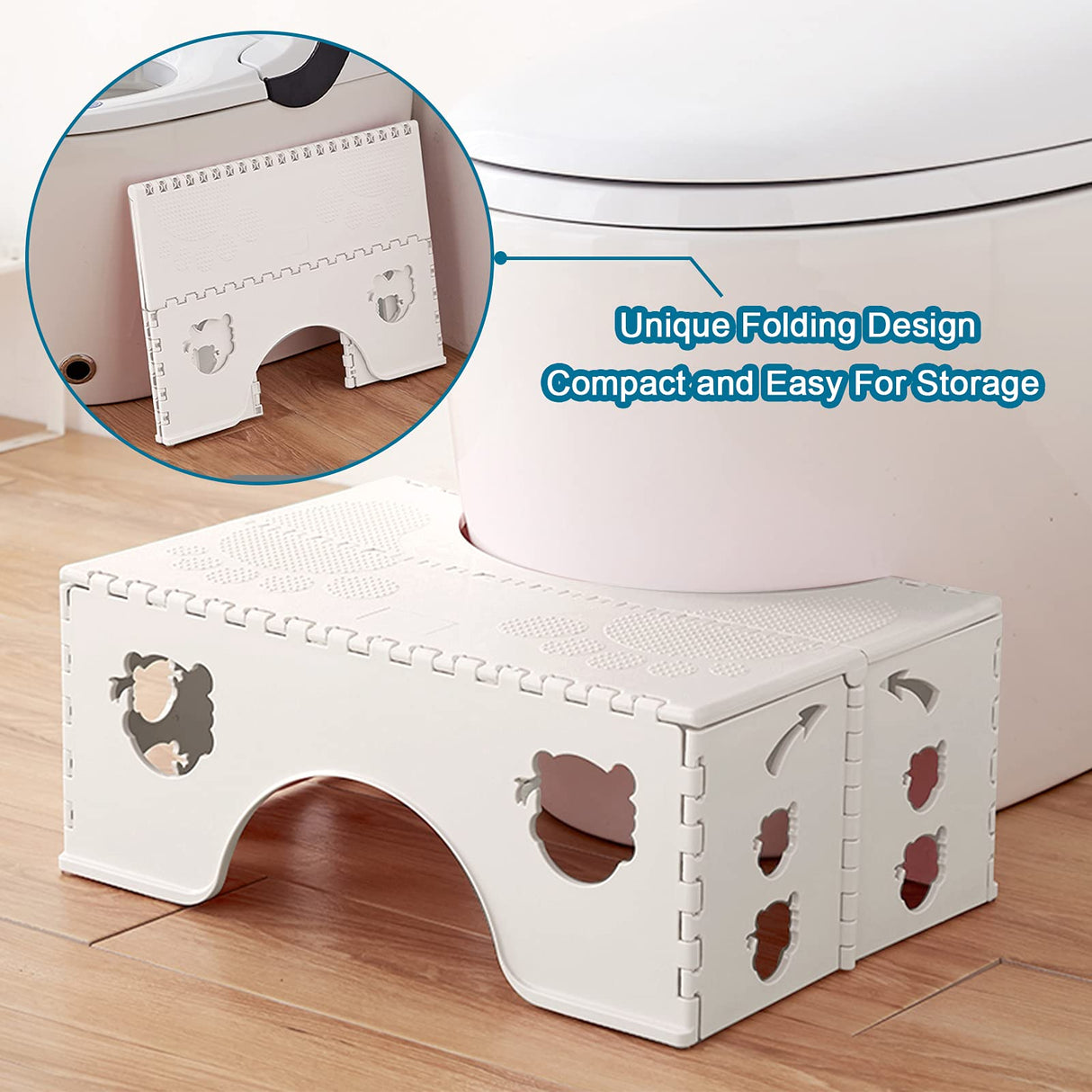 Foldable Toilet Stool, 7 inches Healthy Squatting Posture Poop Stool with Anti-Slip Feet by CHEAGO, Portable Travel Foot Stool for Toilet, Unique Folding Design Compact&Wide footrest (Snow White)