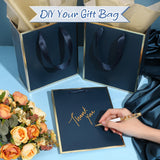 Yeaqee 24 Pack Metallic Paper Gift Bags with Handle and Tissue 9x7x3.1 Gold Foil Welcome Favor Bags Return Gifts for Wedding Fall 5 Senses Christmas Bridesmaid Birthday(Navy Blue, Gold)