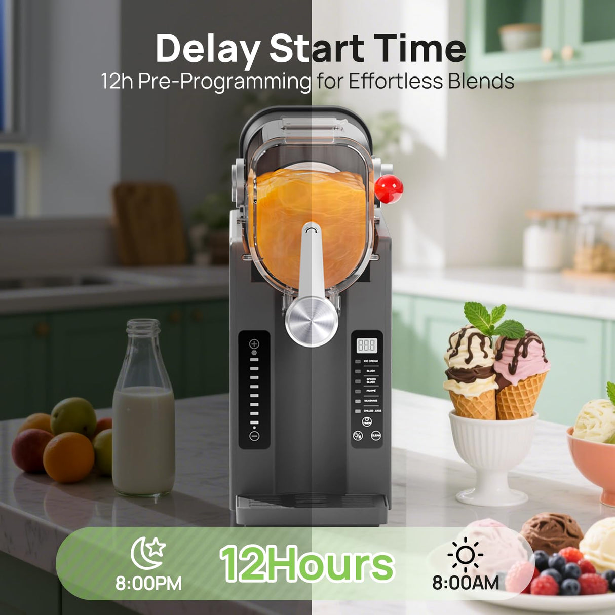 Slushie Machine No Ice Needed, Slushy Machine for Home, Frozen Drink Maker with 6 Preset Programs for Margaritas, Frappés, Milk Shake and More, LED Display, Auto Clean, Grey, 1 Pack+6 Modes