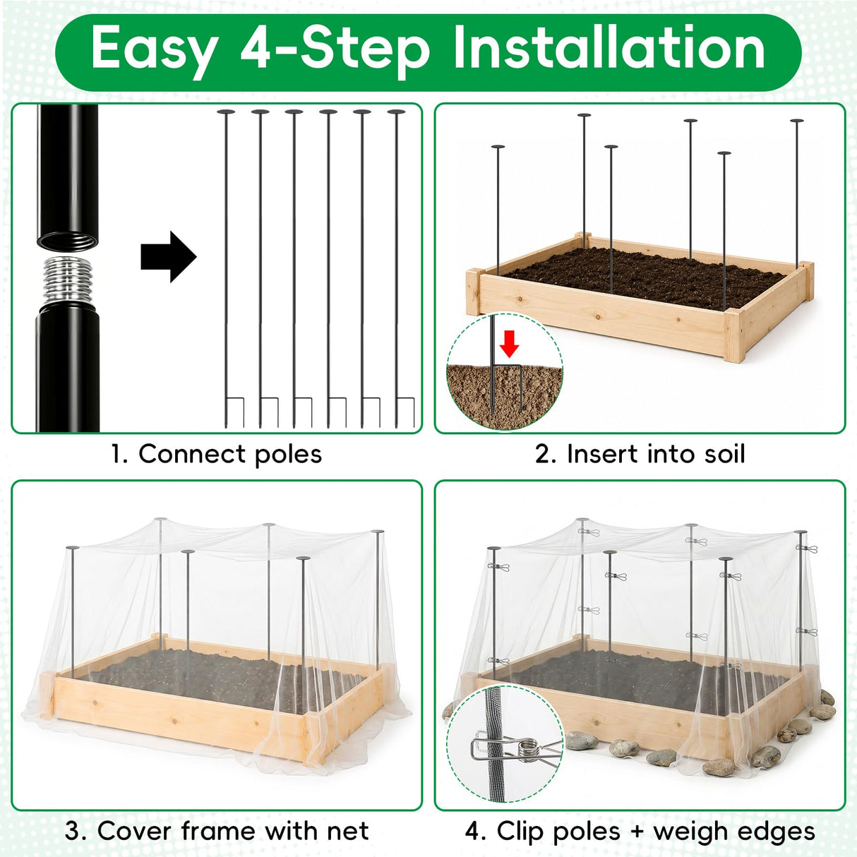 Metal Garden Netting Covers Kit, 6 Pack 2.6FT Poles, 10FTX13FT Mesh