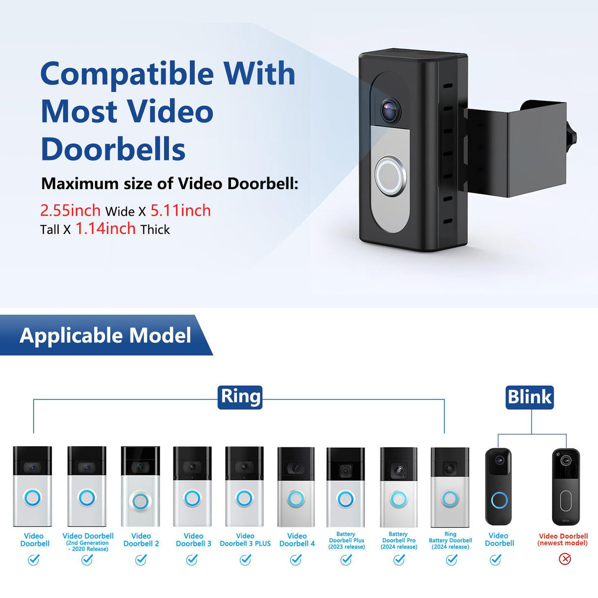 KIMILAR Anti-Theft Video Doorbell Mount Compatible with Ring/Blink Wireless Video Doorbell, Adjustable Mounting Bracket Accessories for Houses, Apartments, Businesses, Not for Blink 2nd Gen