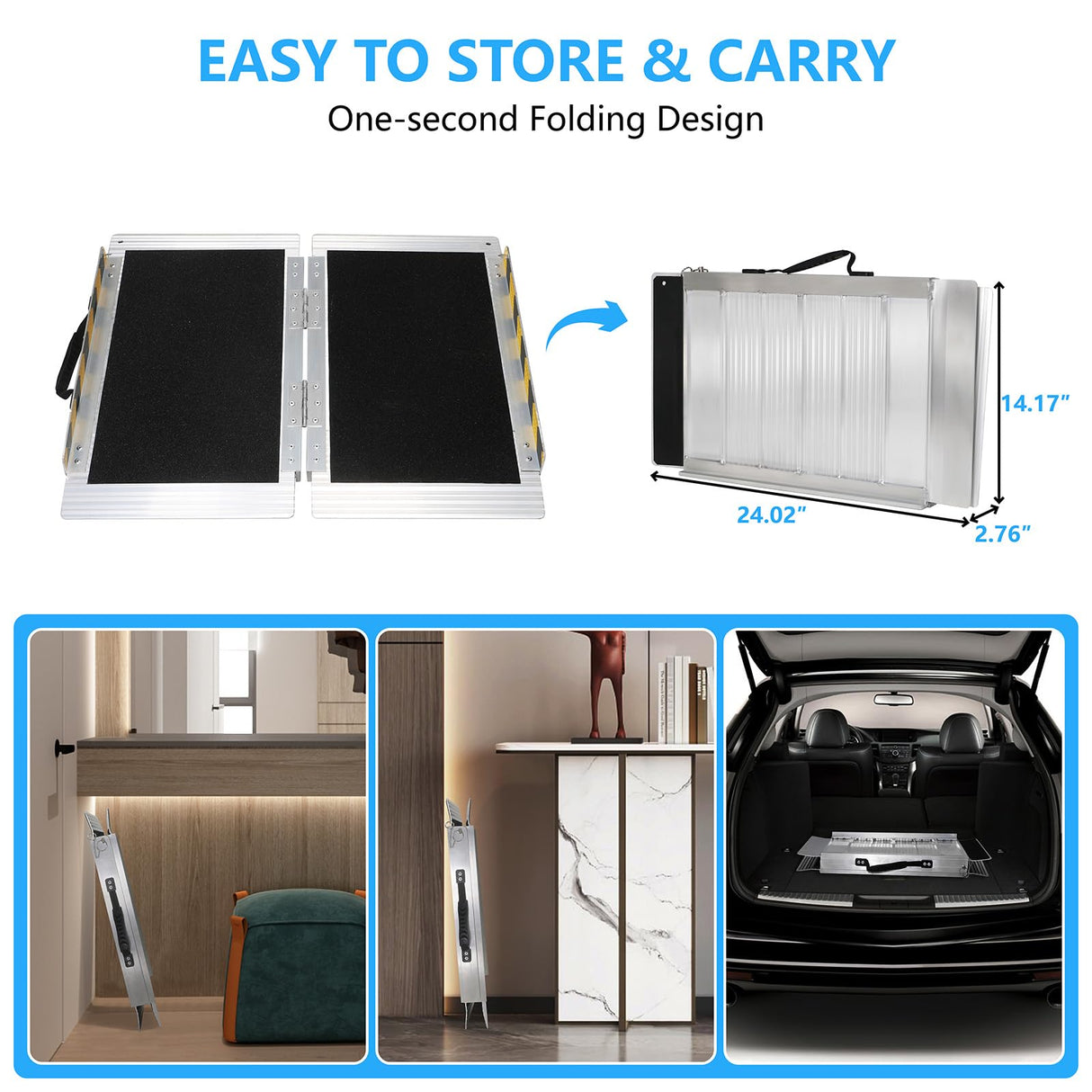 2FT Portable Wheelchair Ramp, Non-Slip Aluminum Folding Handicap Ramp, 800 LBS Capacity Door Threshold Ramps for Home Steps, Scooter Ramps for Car, Doorways, Curbs, Stairs, Cart, Wheel Chair Ramp Step