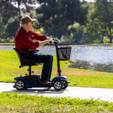 Mobility Scooter for Adults, Senior, Skmc 4 Wheels Electric Powered Chargeable Device for Travel, Lightweight and Portable, with LED Headlights and Basket, Charger Included, Red/Blue (Blue-Blue)