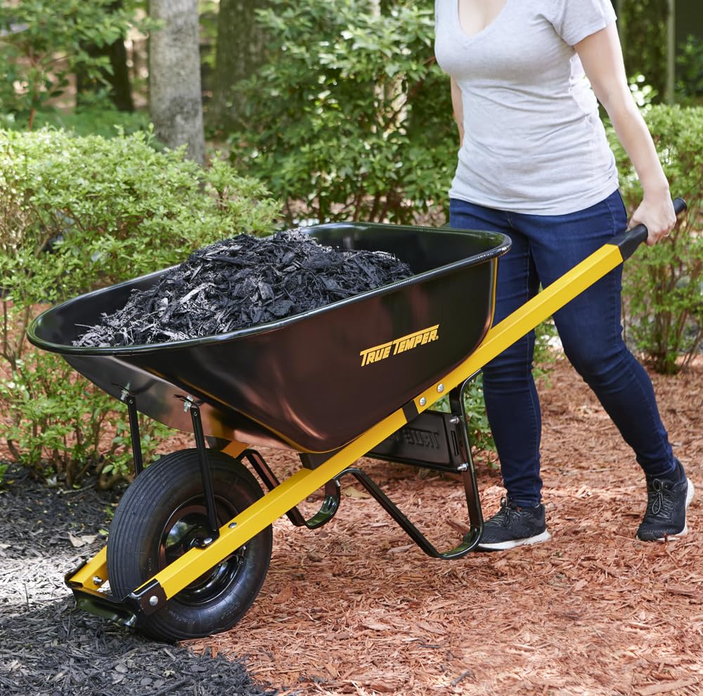 True Temper Wheelbarrow with Pneumatic Tire and Steel Handles, 6 Cu. Ft