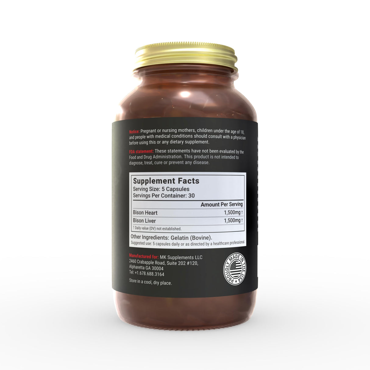 MK Supplements American Beast – Strength, Endurance & Recovery Support – 150 Capsules (30 Servings) – Freeze-Dried American Bison, 100% Grass-Fed, Bison Liver and Bison Heart, Whole-Food Formula