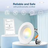 Amico 4 Pack 4 inch 5CCT LED Recessed Lighting, Dimmable, 8.5W=60W, 650LM, 2700K/3000K/4000K/5000K/6000K Selectable, Retrofit Can Lights with Baffle Trim, IC Rated - ETL & FCC, White