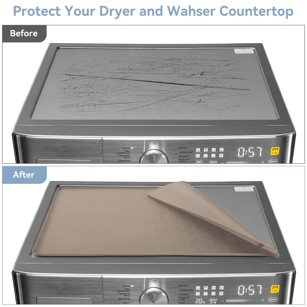 Garolue Washer and Dryer Covers for the Top, 23.6'' x 19.7'' Silicone Rubber Mat for Laudry Machine & Dryer,Non-slip Heavy Duty Waterproof Washable Top Protector Mat Pad for Laundry & Kitchen,Apricot