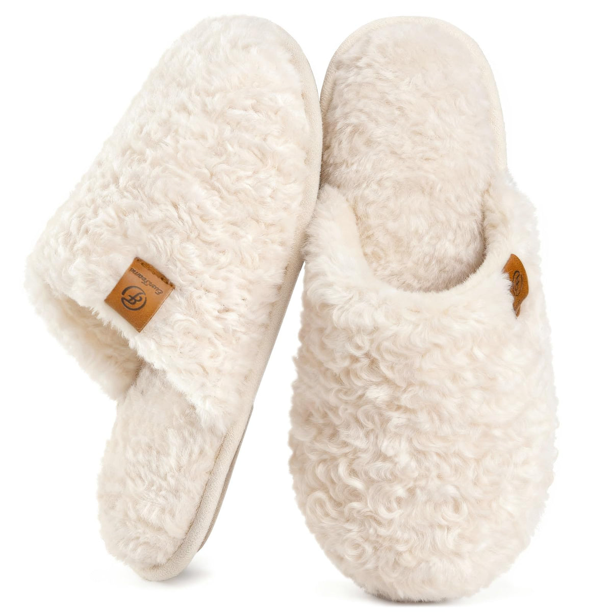 EverFoams Women's Fuzzy Slippers Cozy House Shoes Cream White, 9-10 US