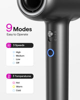 Hair Dryer, Wavytalk Turblow Pro Fast Drying Blow Dryer with Diffuser, High Speed Hair Dryer with 110,000 RPM, Pro Negative Ions for Reduces Damage, Frizz Smoothing, 3 Speeds & 3 Temps, Matte Grey