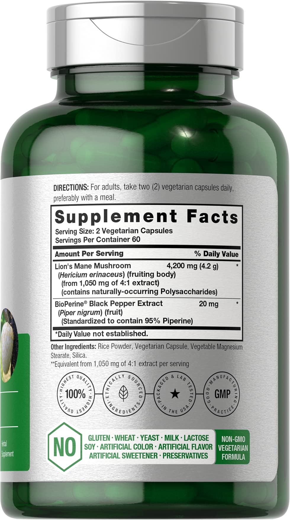 Horbäach Lions Mane Mushroom Extract | 4200mg | 120 Capsules | Vegetarian, Non-GMO, Gluten Free Supplement