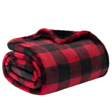 PAVILIA Black and Red Buffalo Plaid Fleece Bed Blanket Queen Size, Soft Checkered Flannel Blanket for Sofa, Plaid Christmas Couch Throw Bed, Warm Cozy Decorative Blanket Fall Decor Gift, 90x90