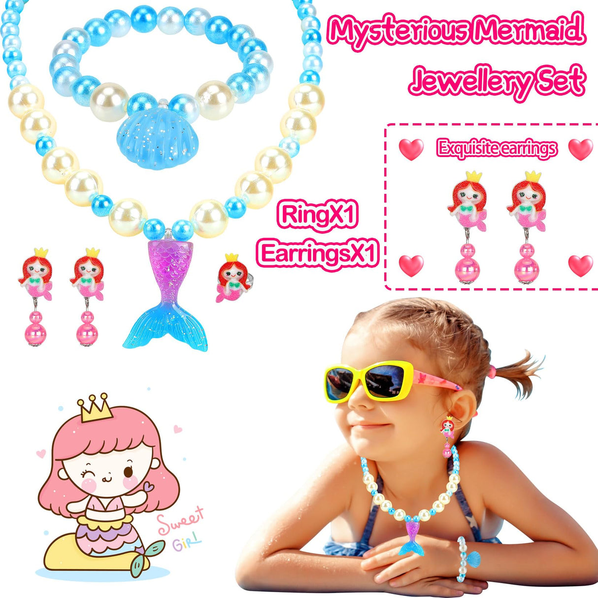 Jewelry Toys-for-Girls, Toddler Girl Toys Age 6-8, Lovely Rings Earrings