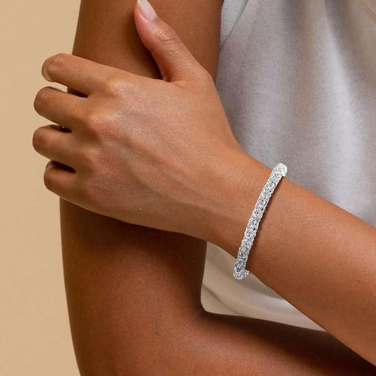 Krudan 925 Sterling Silver Byzantine Bracelet for Women Chunky Bracelets Handmade Jewelry Gifts for Her (length 7 inches)