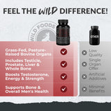 Wild Foods Men's Vitality Formula – Grass-Fed Bovine Supplement & Beef Liver Capsules with Testicle, Prostate, Whole Bone | Primal and Carnivore Diet Approved | 90 Organ Meat Capsules (30-Day Supply)