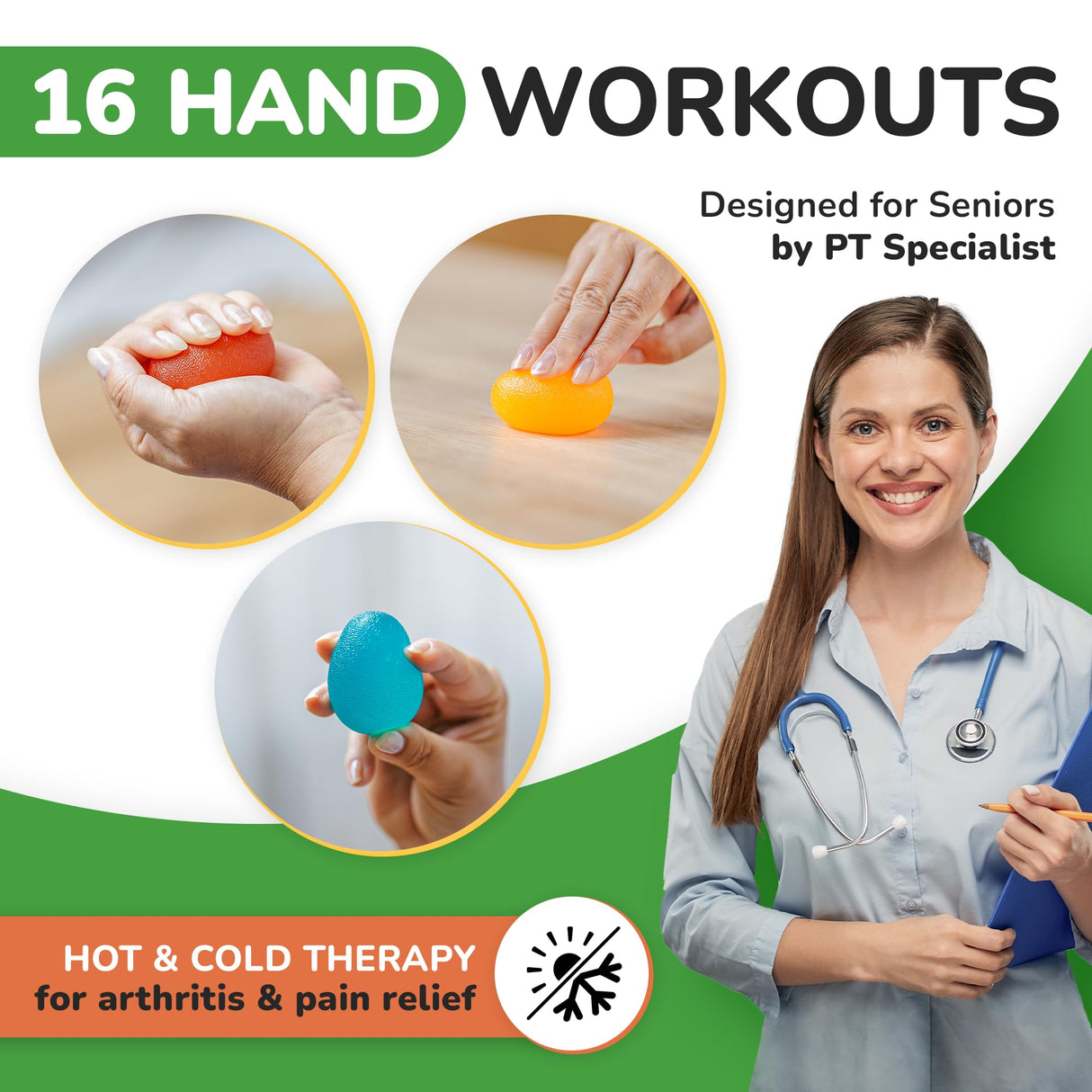Squeeze Balls for Hand Therapy - Set of 4-Hand Exercise Balls for Arthritis & Carpal Tunnel - Strengthens Wrist & Fingers - Premium Stress Ball for Adults Therapy with a Complete Guide Book