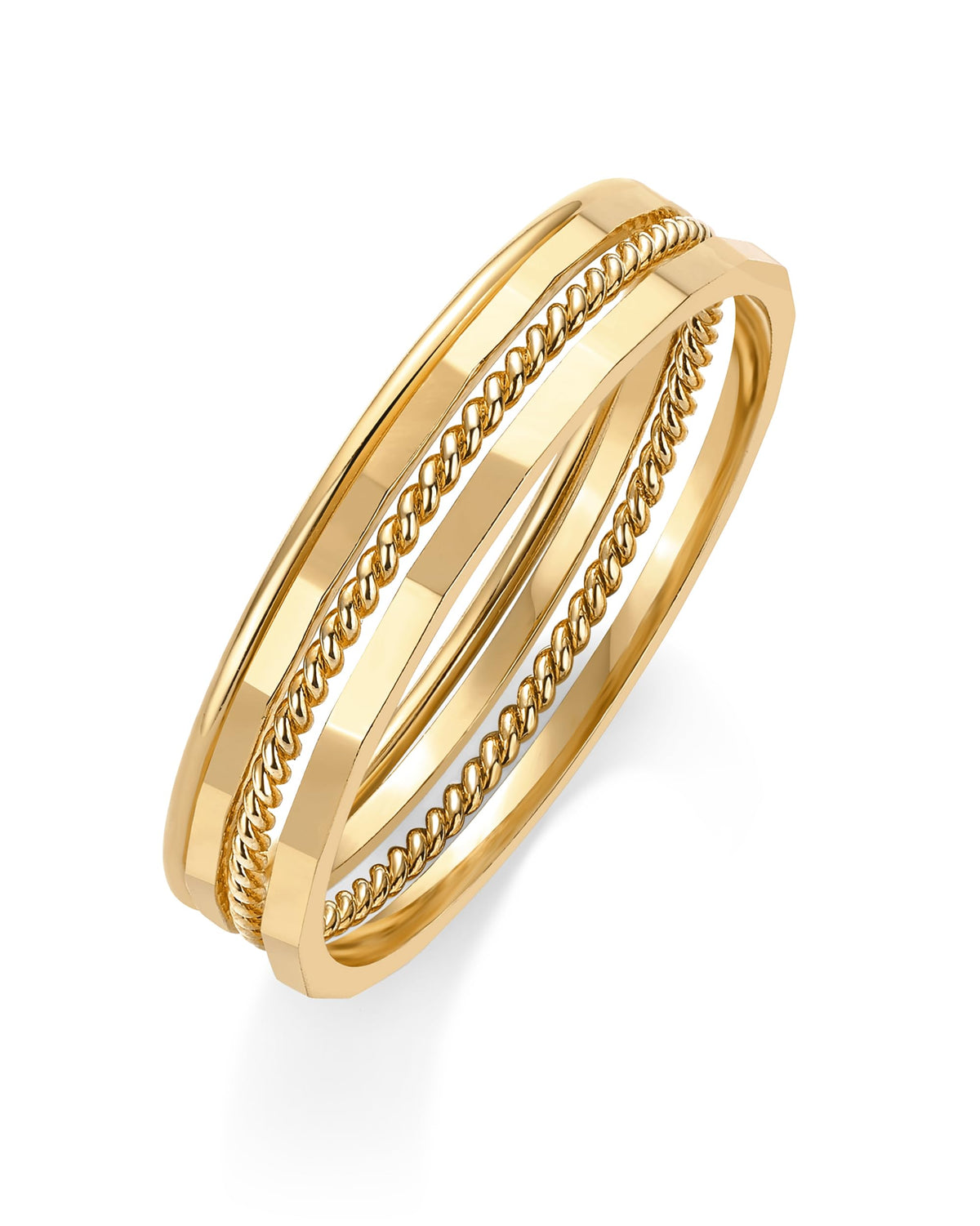 PAVOI 14K Gold Plated Four Pieces Dainty Rings Set for Women, Yellow Gold