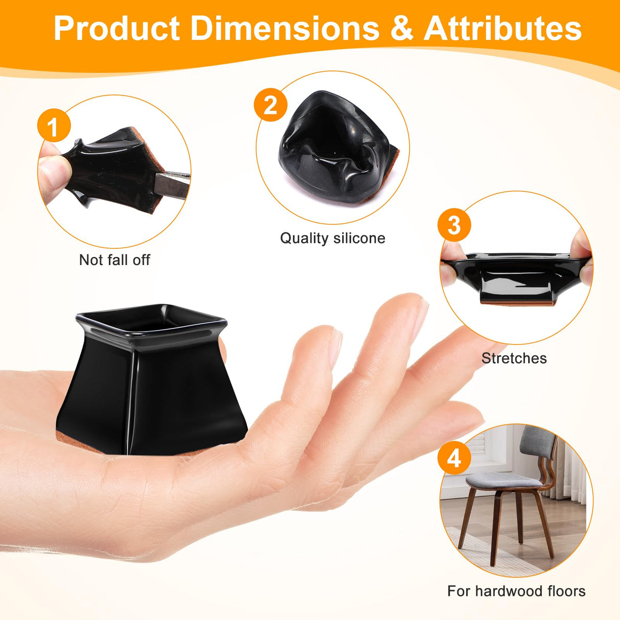 CHUNZEXI 24 Pack Square Chair Leg Floor Protectors for Hardwood Floors, Silicone Felt Covers Pads Caps, Protect Wood Furniture Feet Floors Noise Reduce and Scratch (Square Small)