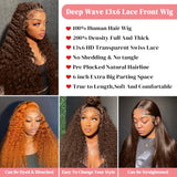 200 Density Chocolate Brown Lace Front Wig Human Hair 30 Inch 13x6 HD Deep Wave Lace Front Wigs Human Hair Colored Deep Curly Lace Frontal Wigs Glueless Wig for Woman Pre Plucked with Natural Hairline