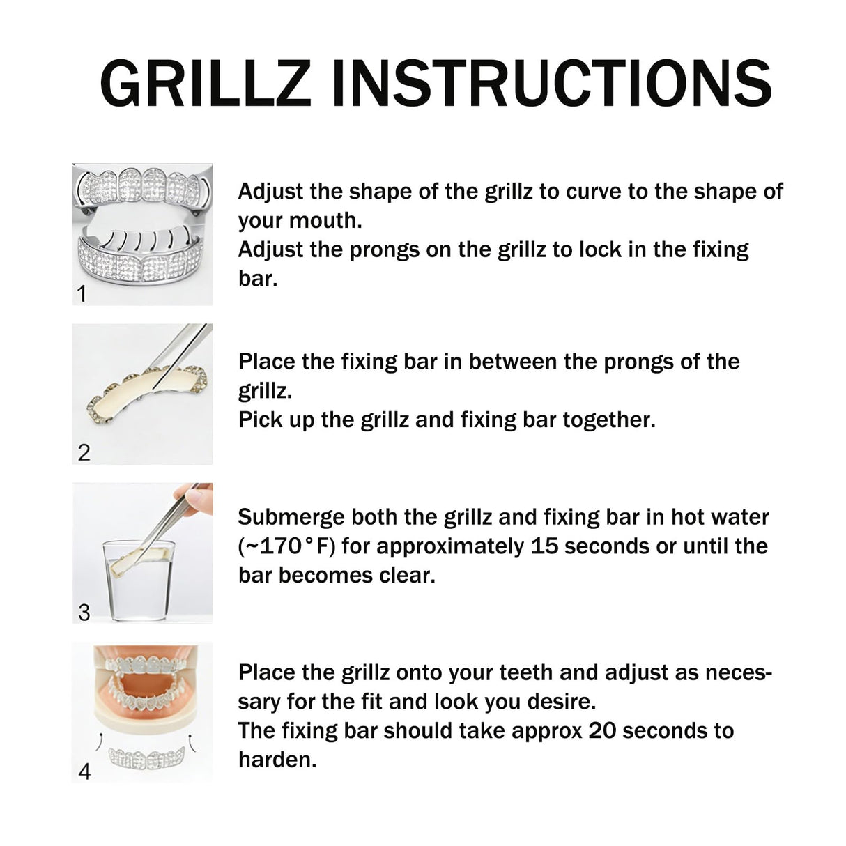 Men and women Adjustable Gold and Silver Grillz - Hip Hop Bling Tooth Covers with Cubic Zirconia - Detachable Fashion Dental Jewelry for Men (Silver)