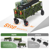 Timber Ridge 51.2'' Extended Collapsible Wagon Cart with Brakes and Cargo Net, Heavy Duty Foldable Utility Wagon with Adjustable Handle, 400L Capacity Portable Cart for Camping Sports Shopping
