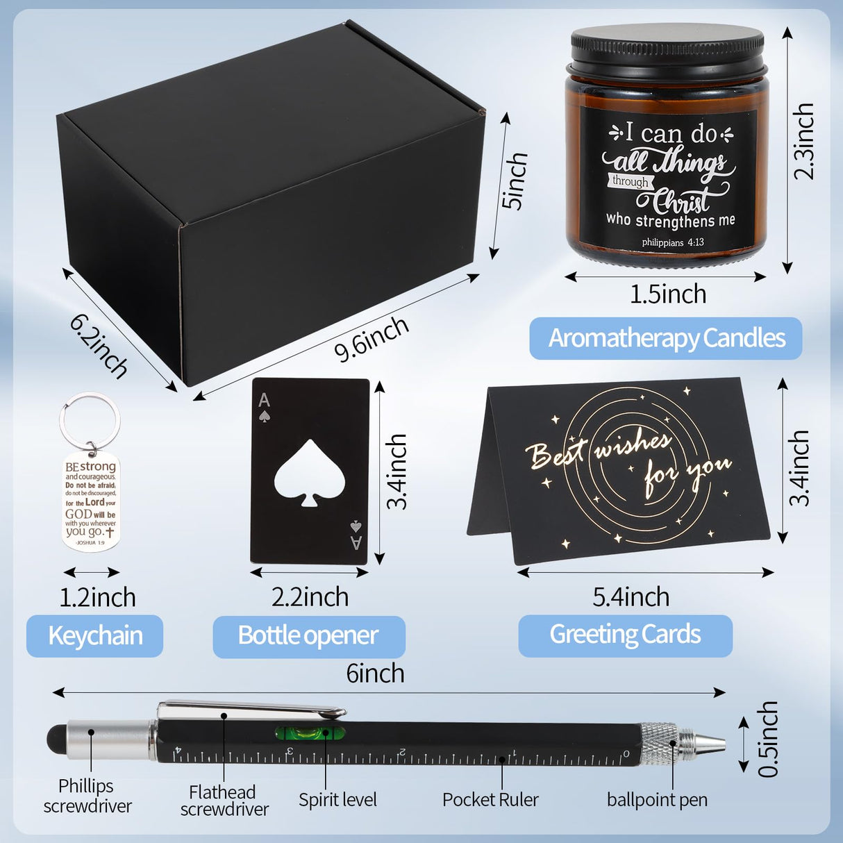 Kolewo4ever 9 Pcs Christian Gifts for Men Christmas Gift for Dad Inspirational Gifts Set for Father Spiritual Religious Catholic Gift Box for Male Friends Co Workers