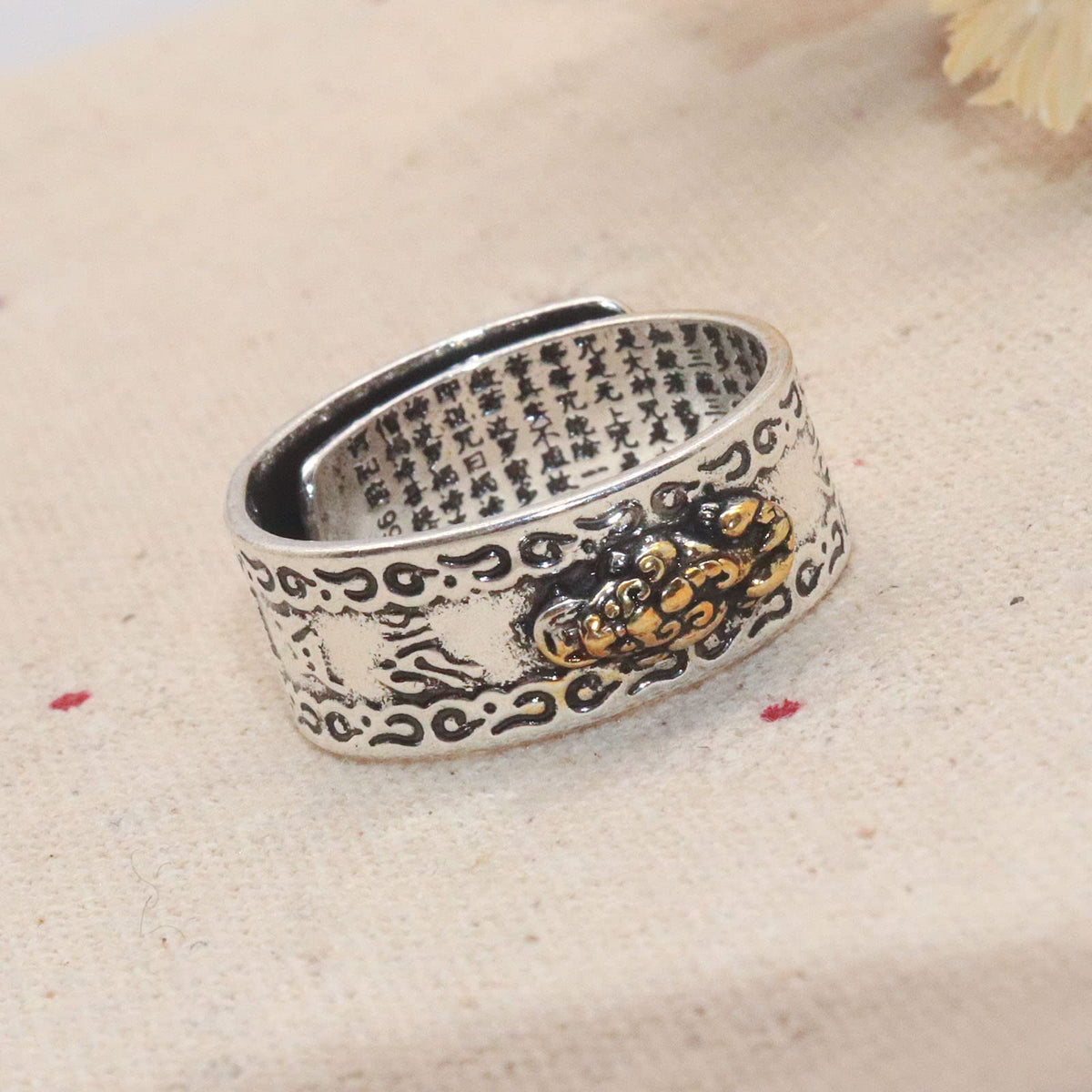 HETICA Feng Shui Pixiu Mantra Amulet Lucky Adjustable Ring