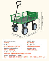 VEVOR 500 LBS Steel Garden Cart with Work Seat, Heavy Duty Garden Wagon Cart on Wheels, Outdoor Metal Utility Yard Wagon Gardening Stool with 10inch Flat Free Tires & Adjustable Handle, Green