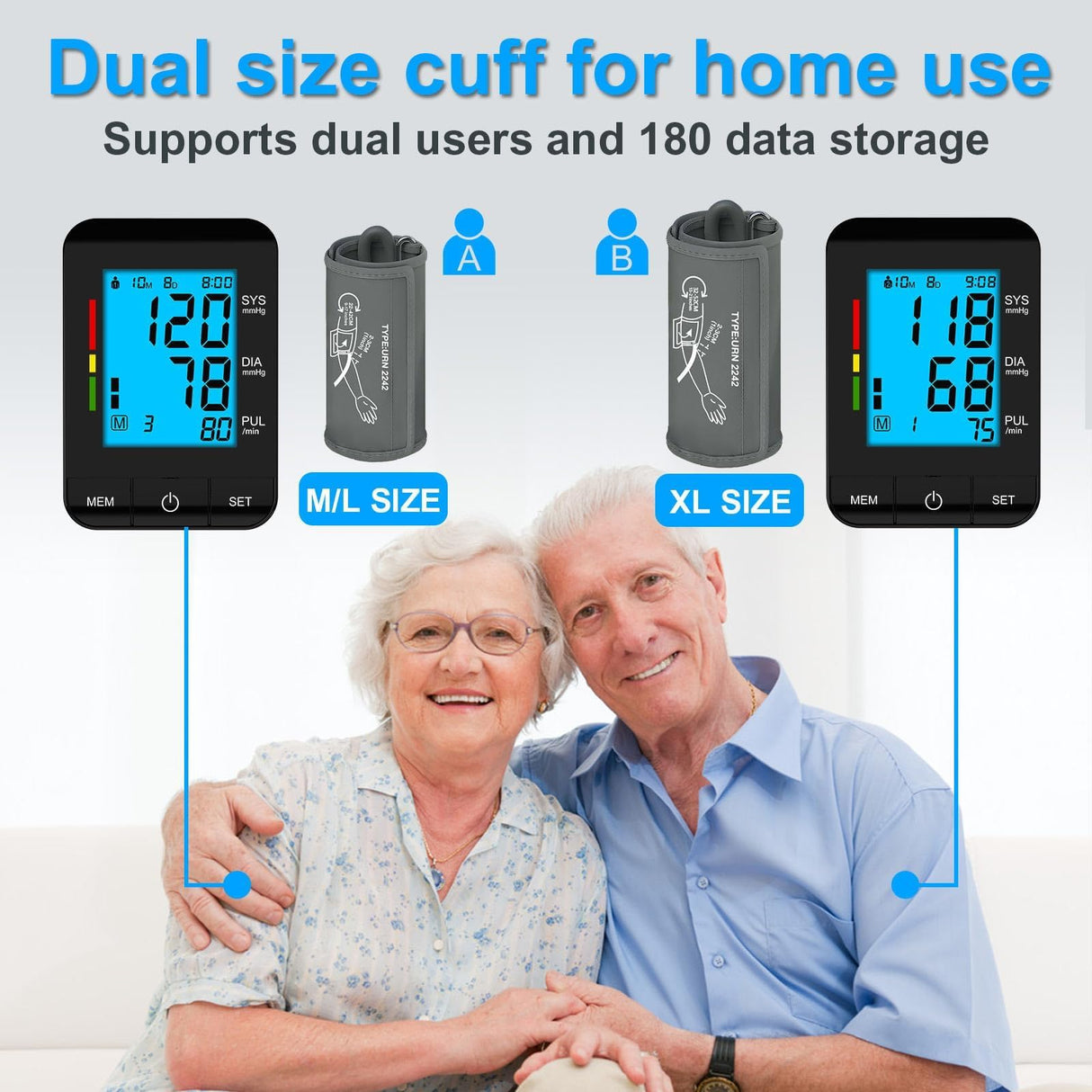 Accurate Digital BP Machine - Automatic Blood Pressure Monitor with XL Cuff (13-21") & M/L Cuff (9-17") for Big/Medium Arms, Large Backlit LCD Display, 360° Adjustable & Portable for Adults