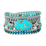 Plumiss Boho Wrap Bracelets Natural Turquoise Stone Crystal Bead Wrap Bracelet for Women Men