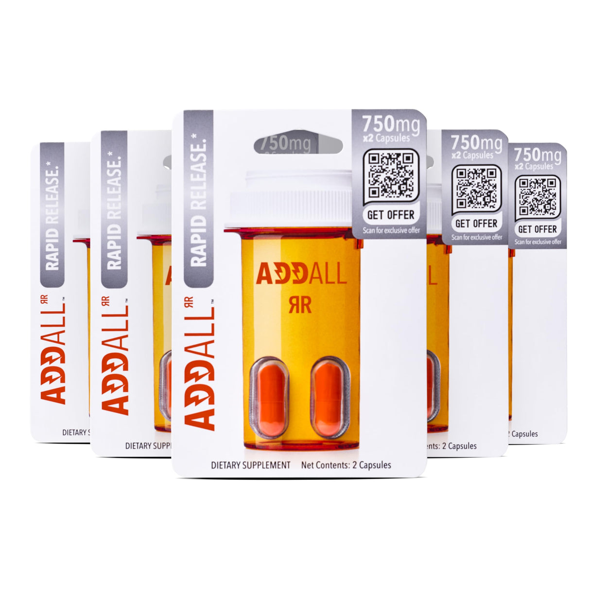 Addall Rapid Release Supplement (5 Pack) #1 Effective Alternative Brain Supplement Substitute Pills Nootropic & Energy | No Crash | Science Backed Formula | USA Made