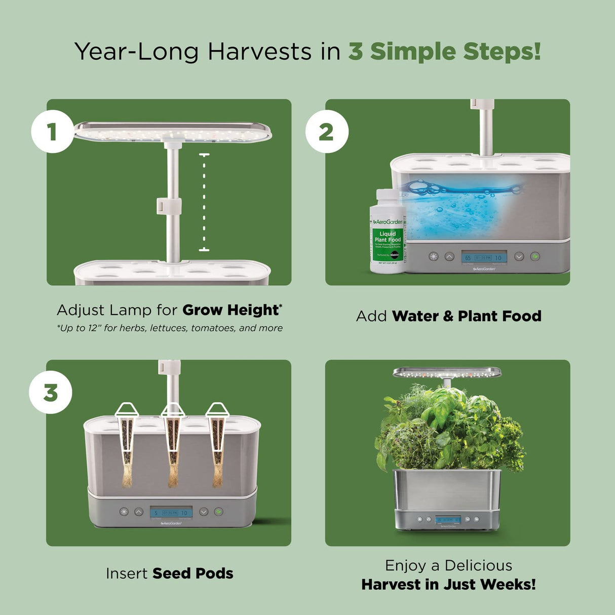 AeroGarden Harvest Elite, Stainless Steel