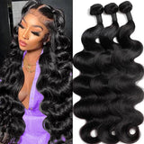 12A Body Wave Bundles Human Hair 16 18 20 Inch 100% Unprocessed Raw Human Hair Bundles Body Weave 3 Bundles Remy Virgin Hair Bundles Natural Black Color