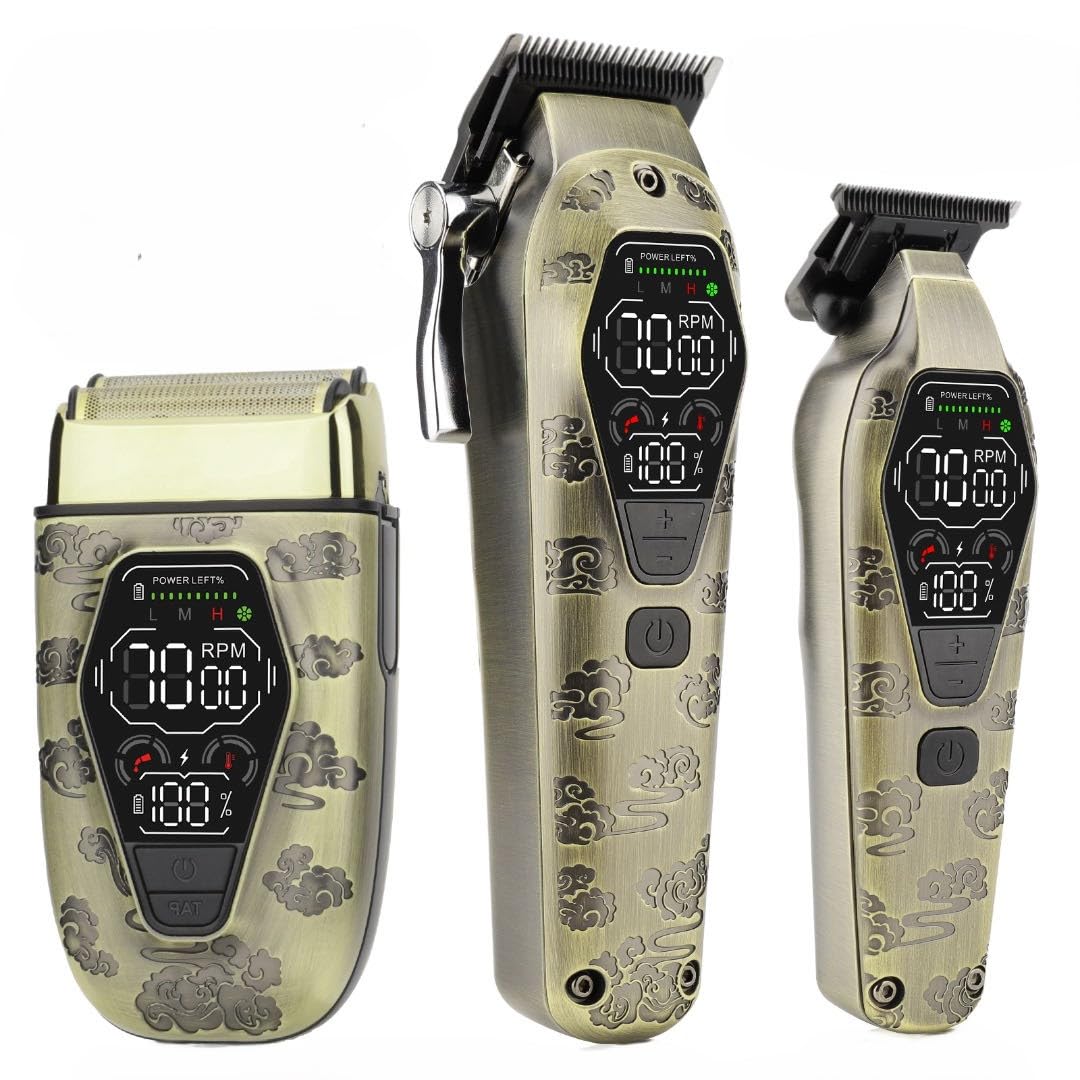 Bomxin Professional Hair Clippers for Men,3 in 1 T-Blade Barber Clippers and Trimmer Set,Mens Cordless Hair Clippers for Hair Cutting Kit,Trimmers for Barbers, Beard Trimmer for Men