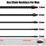 Fiusem Black Chain for Men, 3mm Stainless Steel Necklace for Men and Women, Box Chain 24 Inches